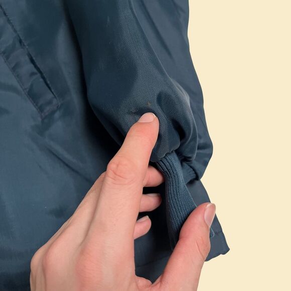 Vintage 1970s XL Ciba-Geigy blue jacket with faux fur lining/white embroidery - Picture 3 of 10